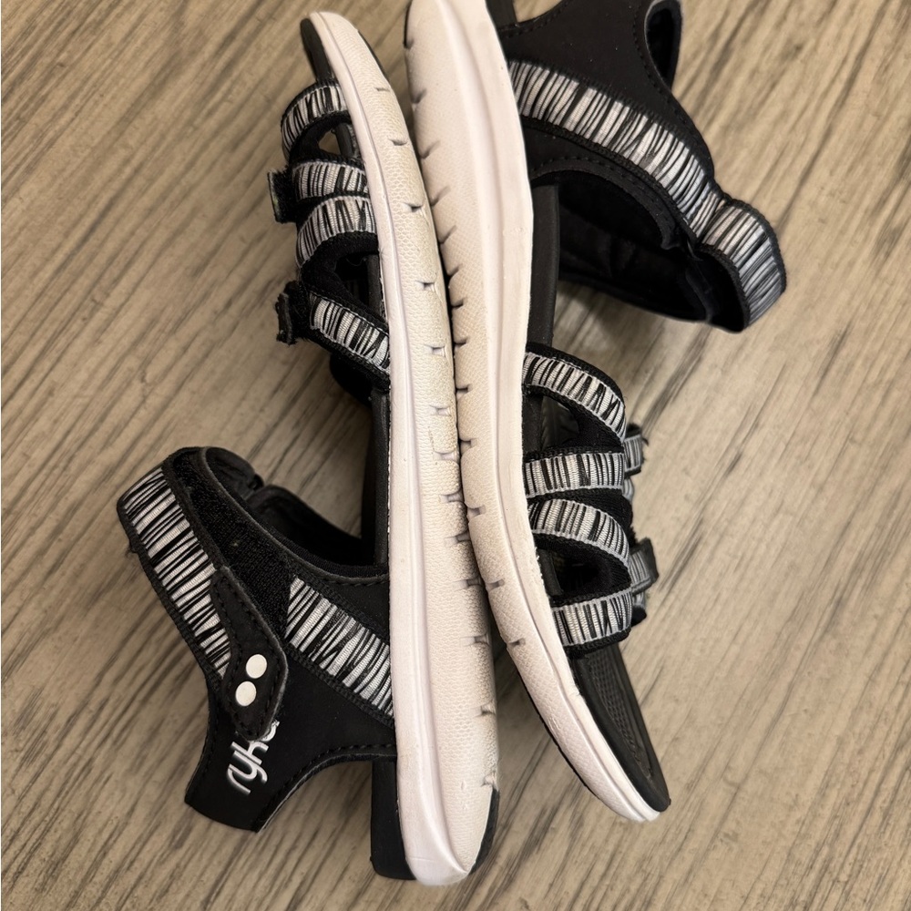 Ryka Black and White Sandals with Cushioned Midsole